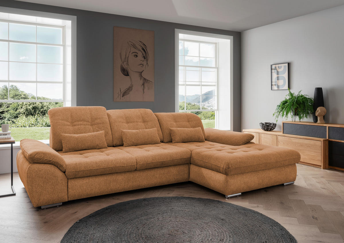 ECKSOFA in Chenille Currygelb  - Chromfarben/Currygelb, Modern, Textil/Metall (314/184cm) - Livetastic