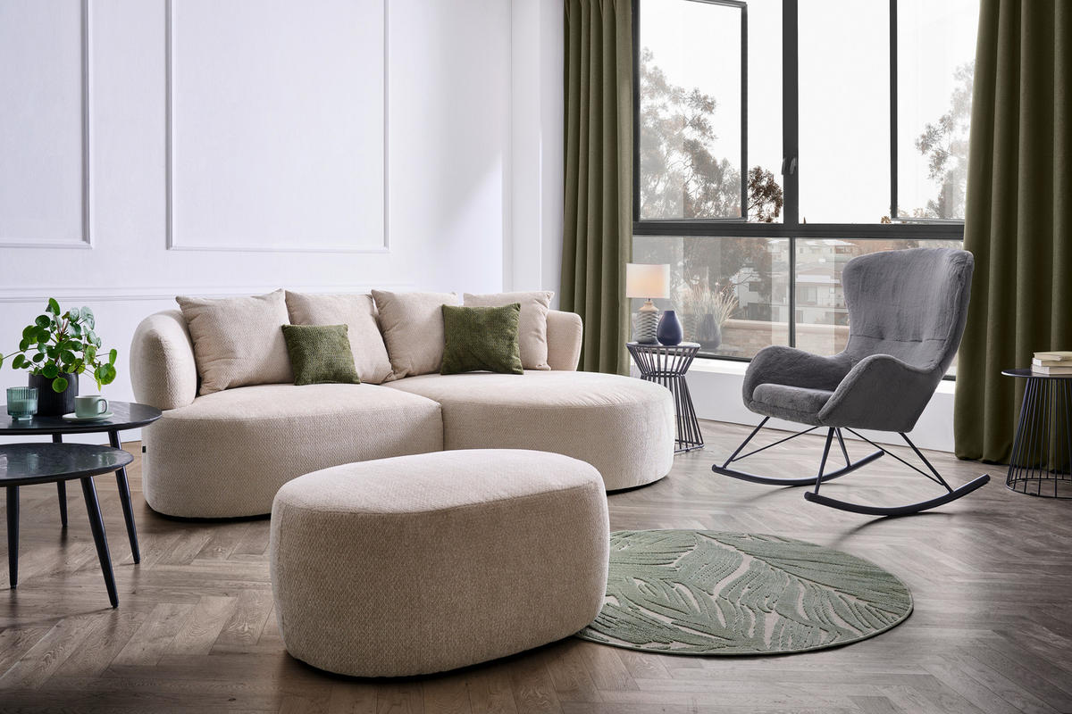 ECKSOFA Beige Chenille  - Dunkelgrün/Beige, MODERN, Kunststoff/Textil (235/166cm) - Hom`in