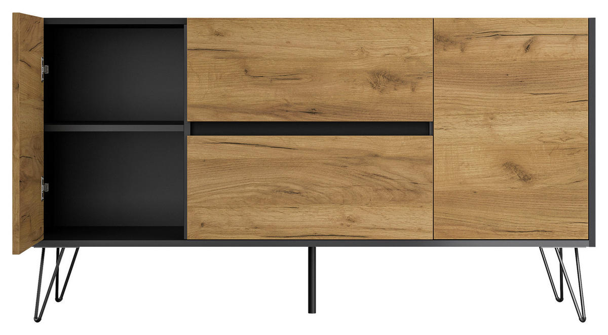 SIDEBOARD Posseik Industrial 139/75,8/42 cm 2 Schublade(n)  - Eichefarben/Graphitfarben, Design, Holzwerkstoff/Metall (139/75,8/42cm) - MID.YOU