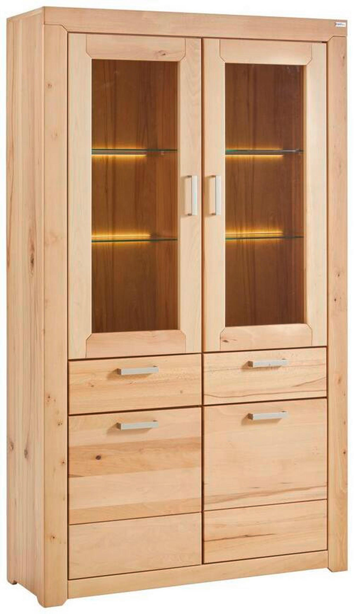 VITRINE in teilmassiv Wildkernbuche Buchefarben  - Buchefarben/Silberfarben, Natur, Glas/Holz (112/195/40cm) - Cantus