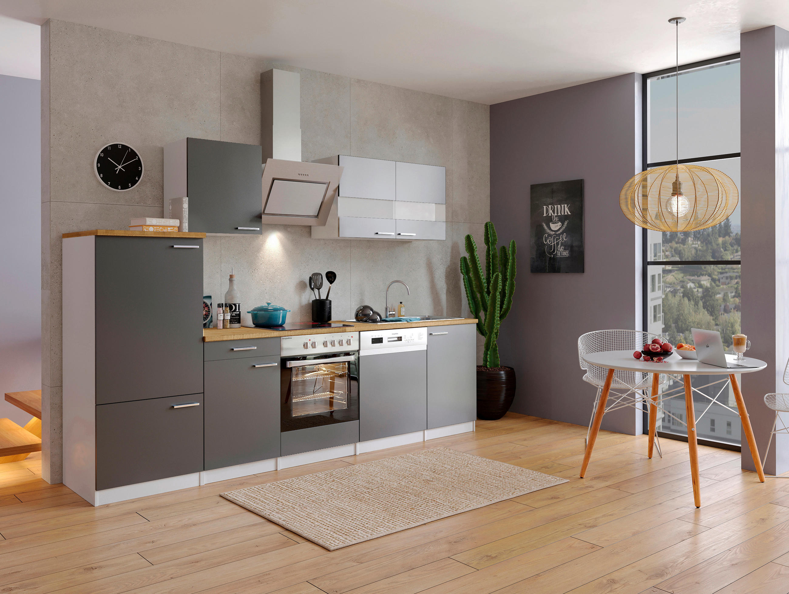 KÜCHENBLOCK 280 cm   in Grau  - Edelstahlfarben/Nussbaumfarben, Basics, Holzwerkstoff/Metall (280cm) - Respekta