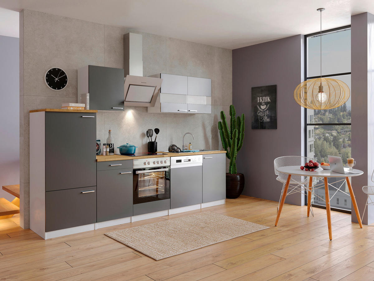 KÜCHENBLOCK 280 cm   in Grau  - Edelstahlfarben/Nussbaumfarben, Basics, Holzwerkstoff/Metall (280cm) - Respekta