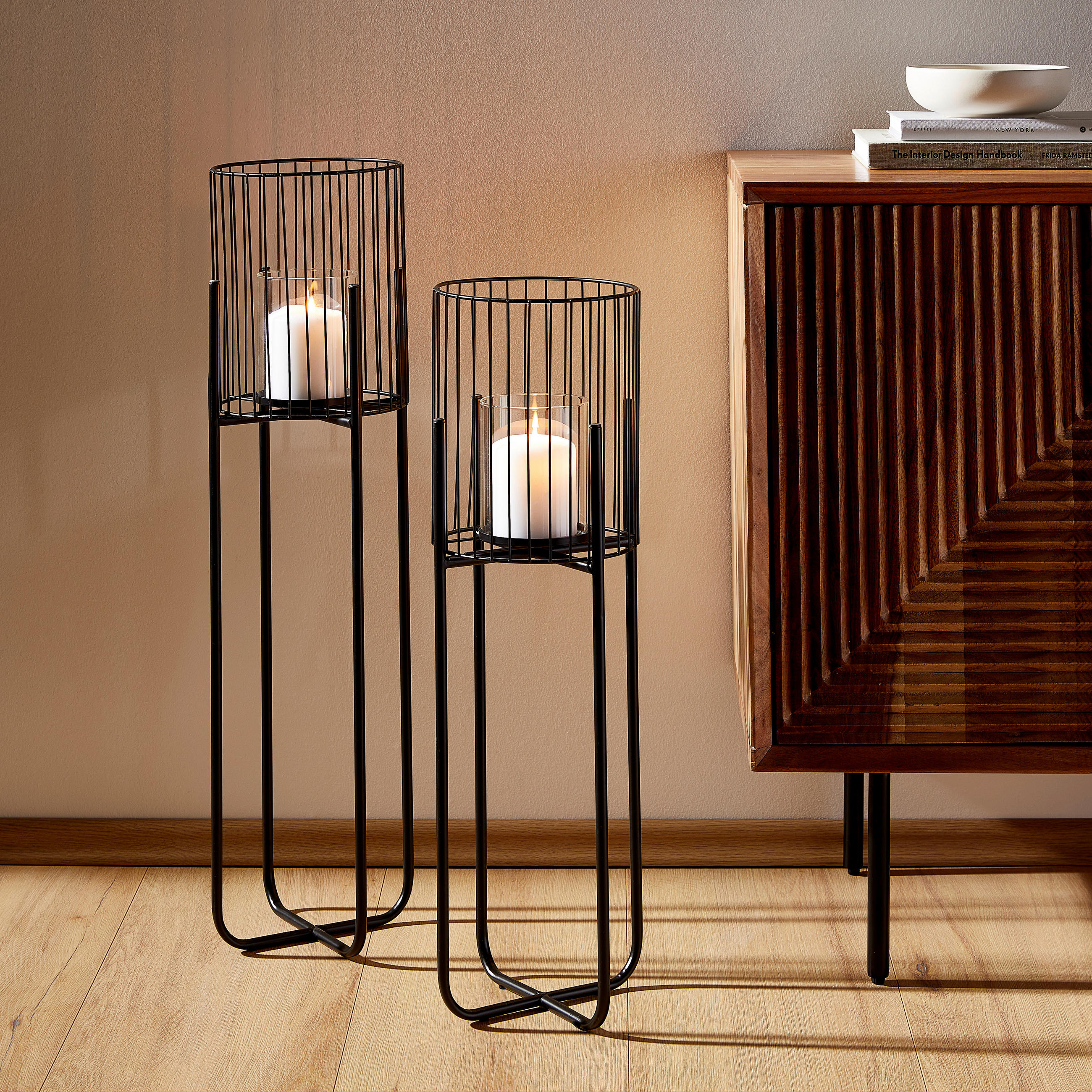 WINDLICHT  - Schwarz, MODERN, Glas/Metall (22/63/22cm)