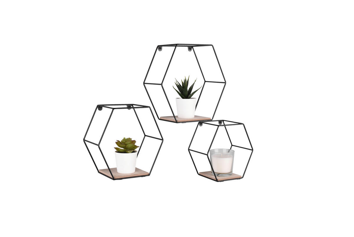WANDREGALSET  - Schwarz/Naturfarben, Trend, Holz/Metall - Boxxx
