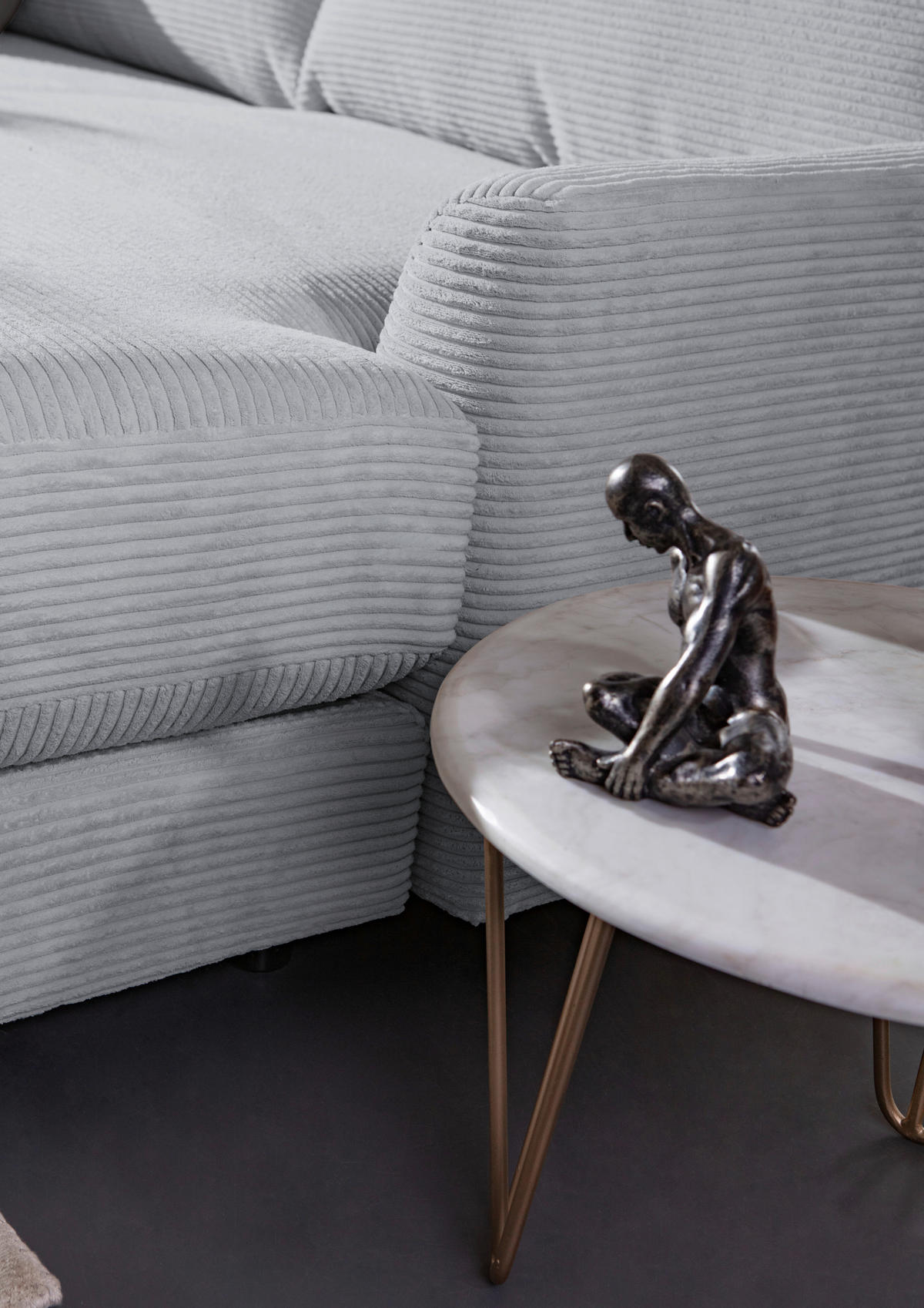 ECKSOFA in Cord Hellgrau  - Dunkelgrau/Hellgrau, Design, Kunststoff/Textil (240/175cm) - Landscape