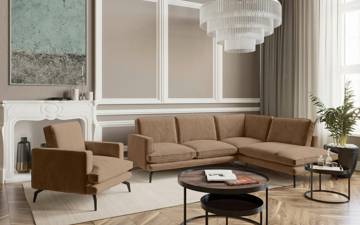 SEDACÍ SESTAVA, textil, hnědá - černá/hnědá, Design, kov/textil (250/202cm) - Livetastic