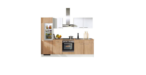 KÜCHENBLOCK 270 cm in Weiß, Eichefarben - Edelstahlfarben/Eichefarben, Basics, Holzwerkstoff/Metall (270cm) - Xora