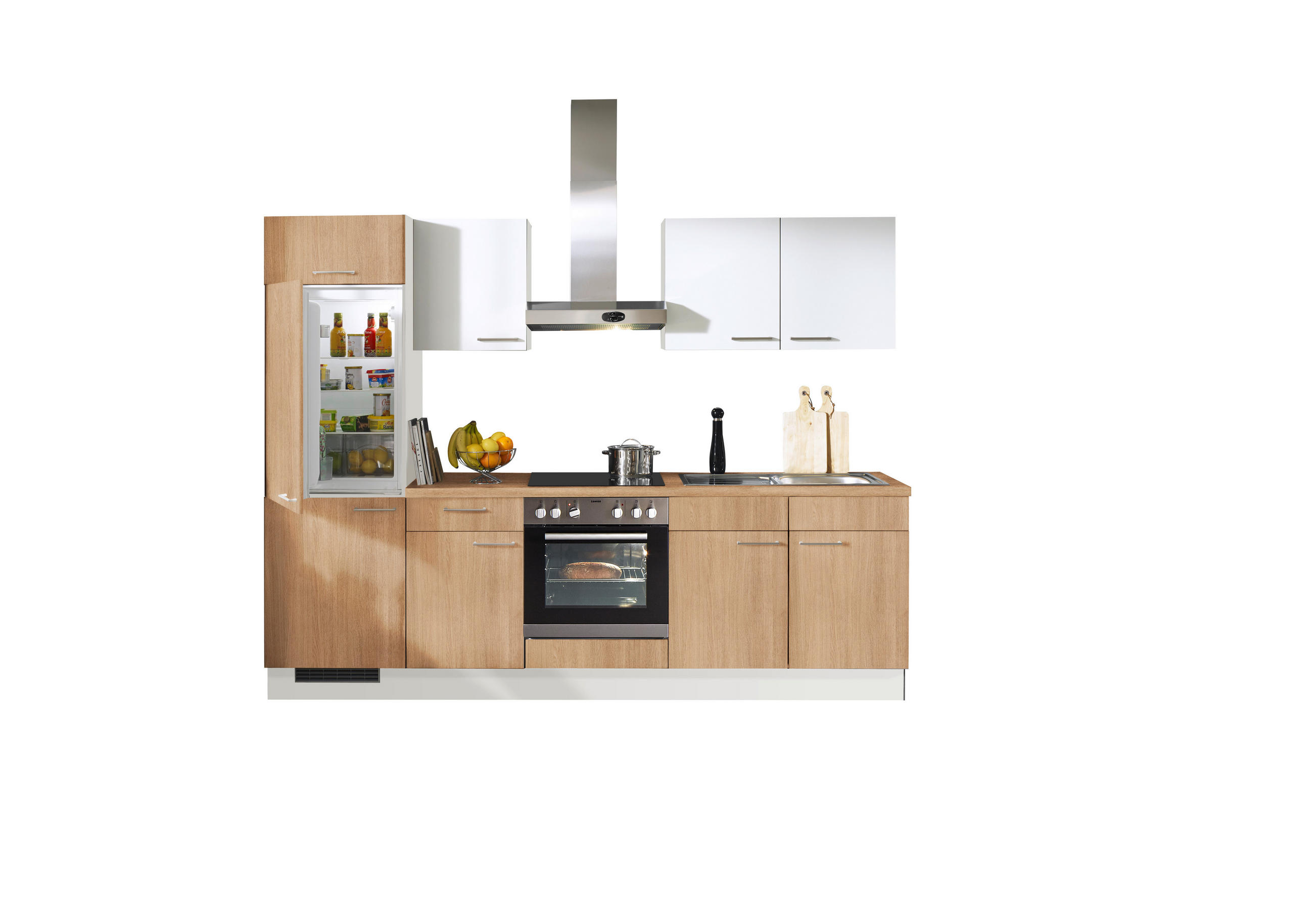 KÜCHENBLOCK 270 cm   in Weiß, Eichefarben  - Edelstahlfarben/Eichefarben, Basics, Holzwerkstoff/Metall (270cm) - Xora