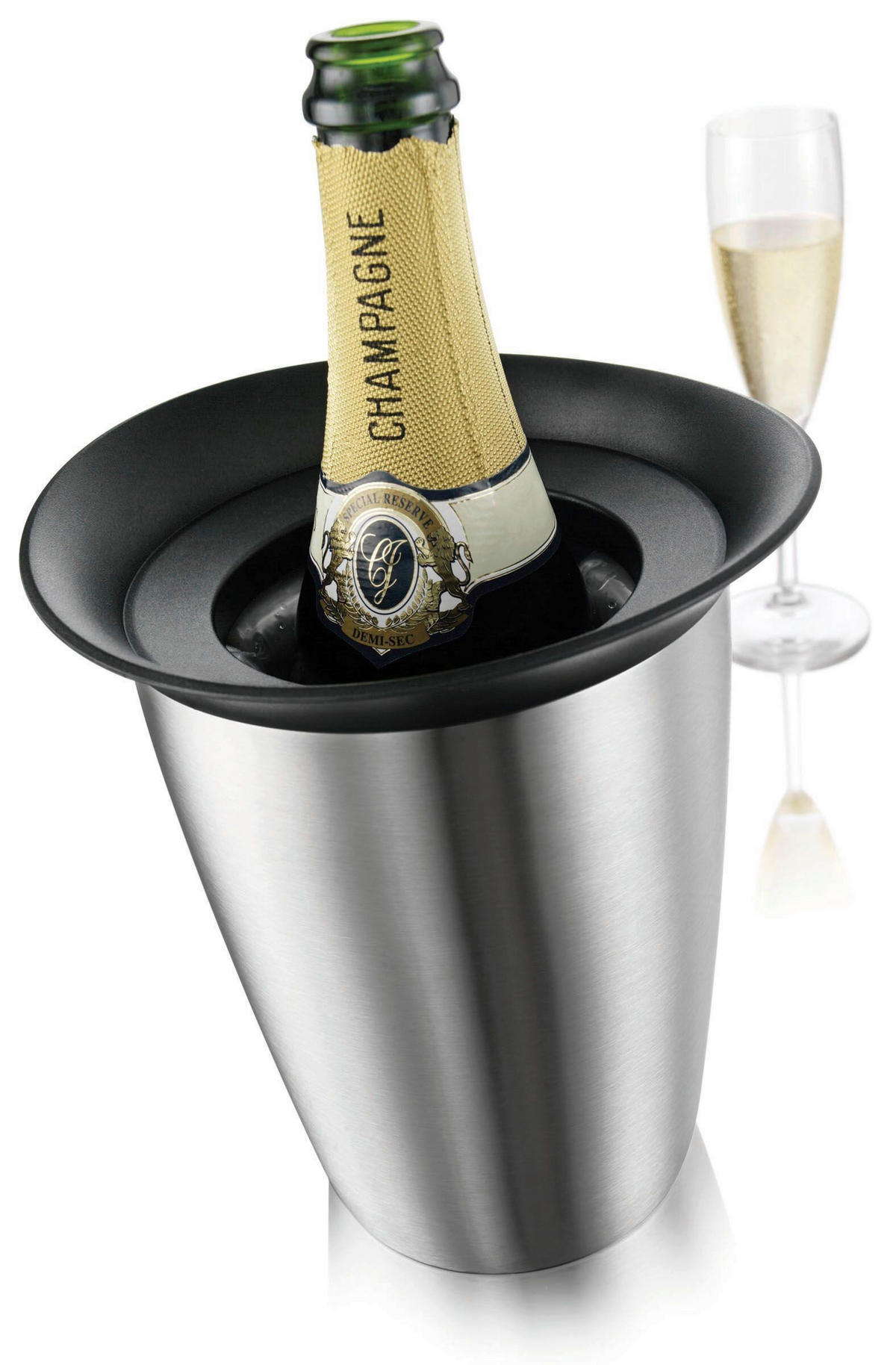 CHAMPAGNERKÜHLER - Edelstahlfarben/Schwarz, Basics, Metall (19.4/18.3/22.4cm) - Vacu Vin