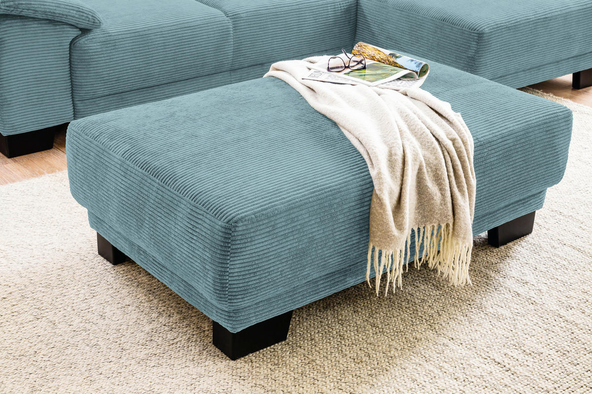 ECKSOFA in Cord Hellblau  - Schwarz/Hellblau, Design, Holz/Textil (270/174cm) - Pure Home Lifestyle
