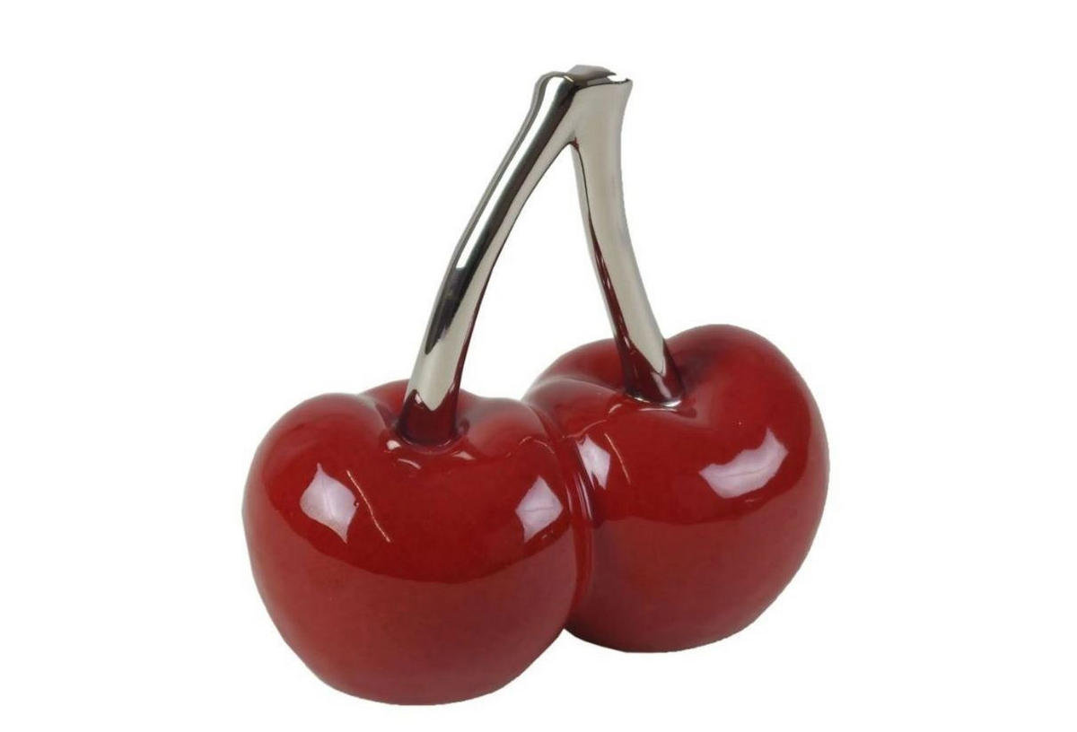 DEKOKIRSCHE - Rot/Silberfarben, Trend, Keramik (21,5/21/10cm) - Ambia Home