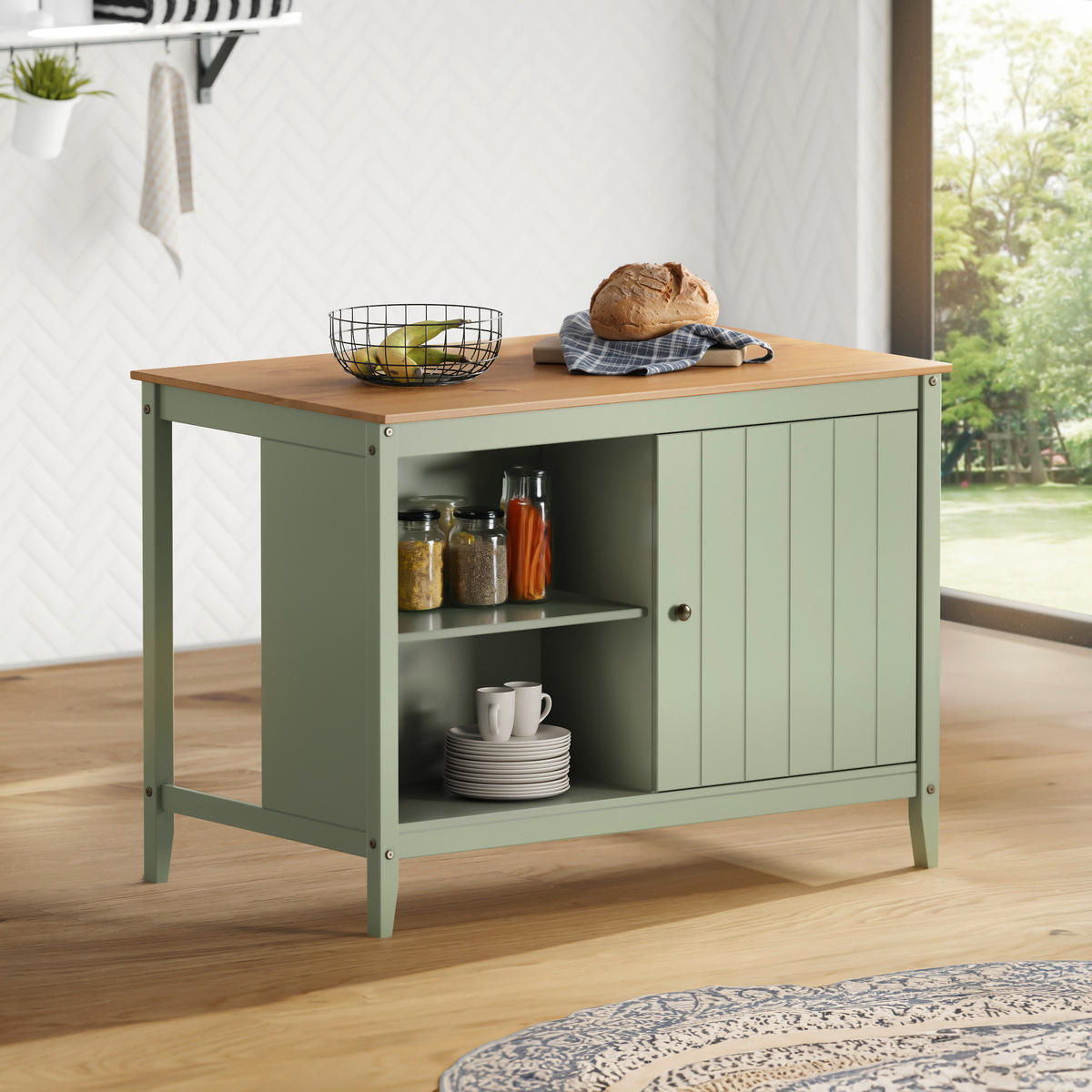 KÜCHENINSEL 122/90/77 cm  in Braun, Olivgrün  - Zinkfarben/Olivgrün, MODERN, Holz/Metall (122/90/77cm) - Livetastic