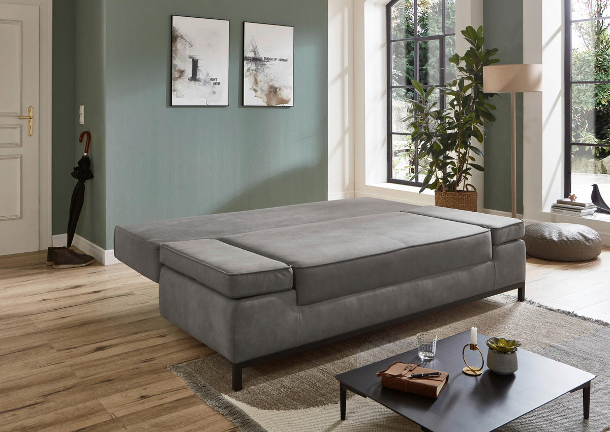 SCHLAFSOFA Mikrofaser Hellgrau  - Hellgrau/Schwarz, KONVENTIONELL, Kunststoff/Textil (202/90/97cm) - Carryhome
