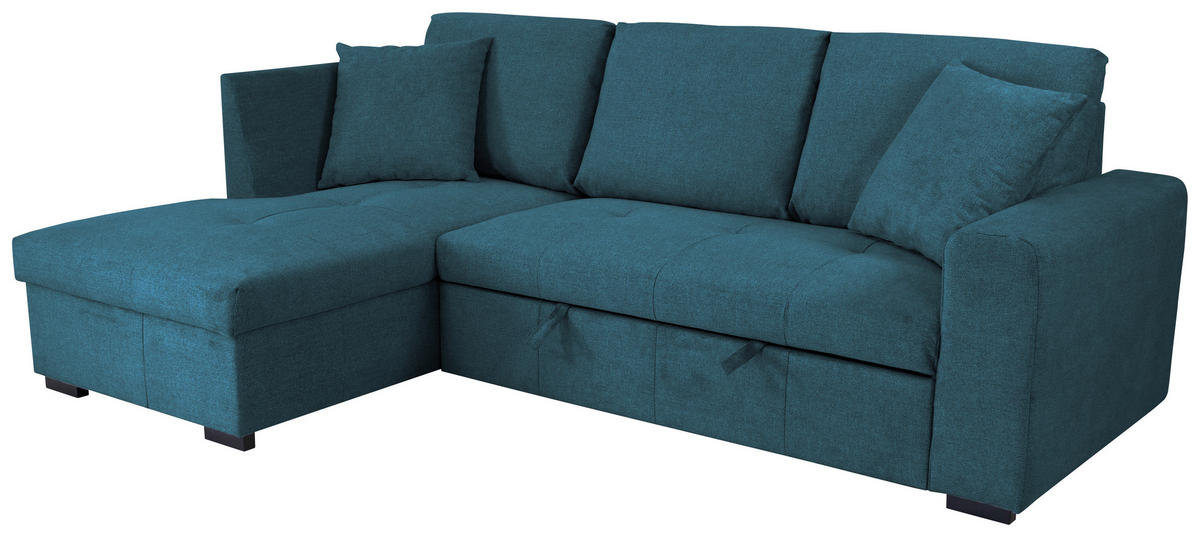 ECKSOFA LUKAS Blau Struktur Zierkissen, Bettkasten  - Blau, Trend, Textil (158/239cm) - P & B