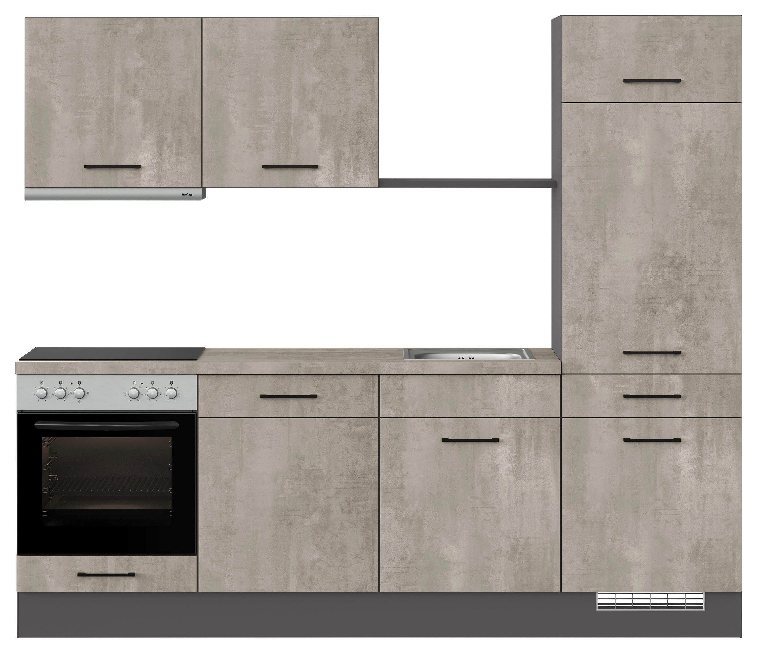 KÜCHENBLOCK 240 cm   in Graphitfarben, Grau  - Schwarz/Graphitfarben, Trend, Holzwerkstoff/Metall (240cm) - Impuls