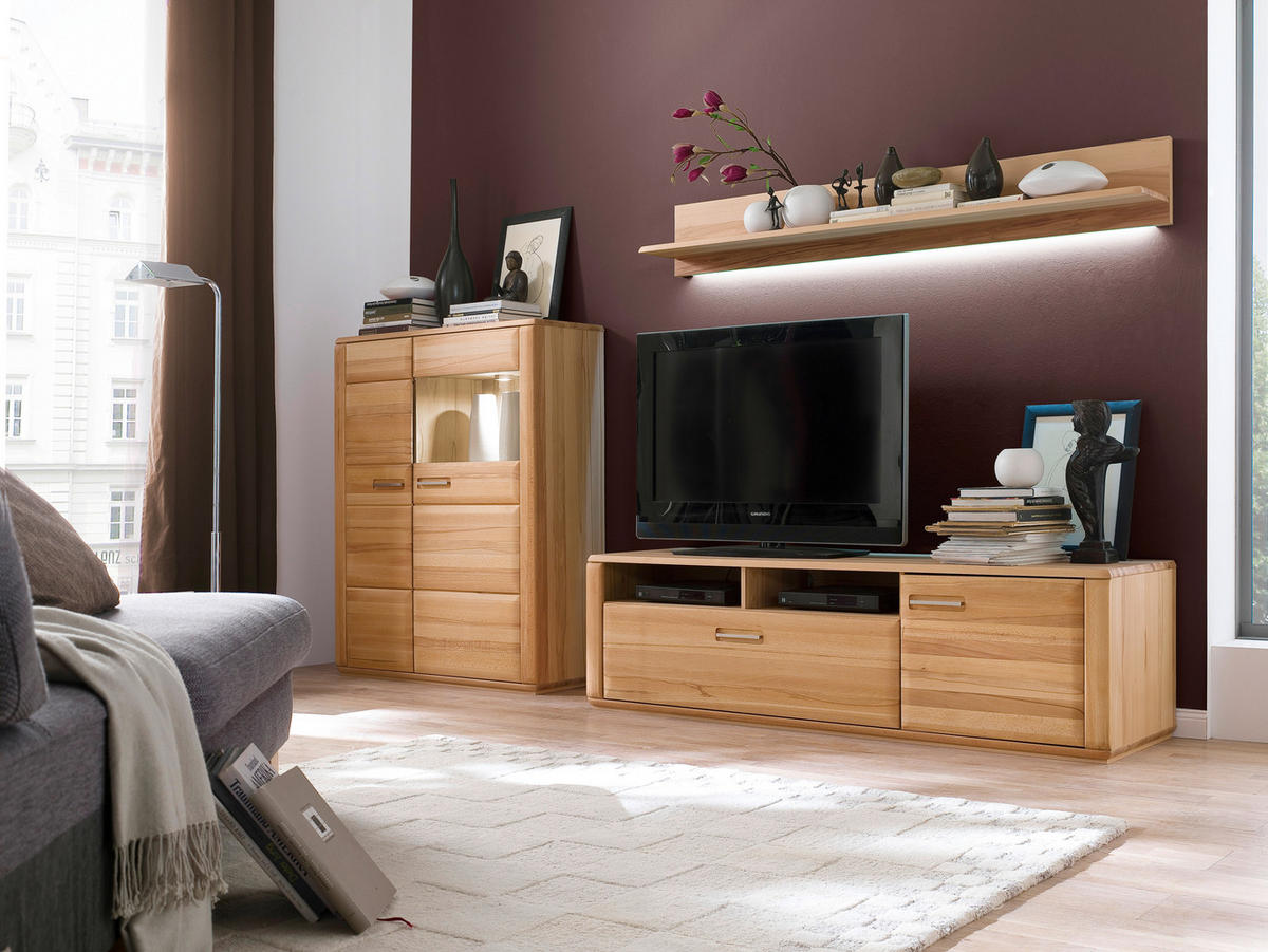 WOHNWAND  in Buchefarben  300/176/51 cm  - Silberfarben/Buchefarben, Design, Glas/Holz (300/176/51cm) - Livetastic