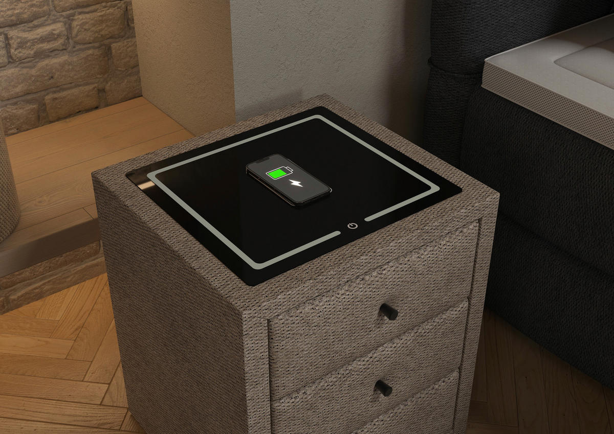 NACHTSCHRANK 49,5/56,5/46 cm, Sandfarben,  - Sandfarben/Schwarz, Basics, Glas/Kunststoff (49,5/56,5/46cm) - Chameo