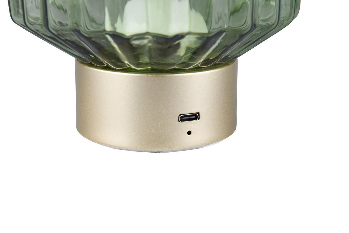AKKU-TISCHLEUCHTE 13/19,5 cm  - Messingfarben/Grün, KONVENTIONELL, Glas (13/19,5cm)