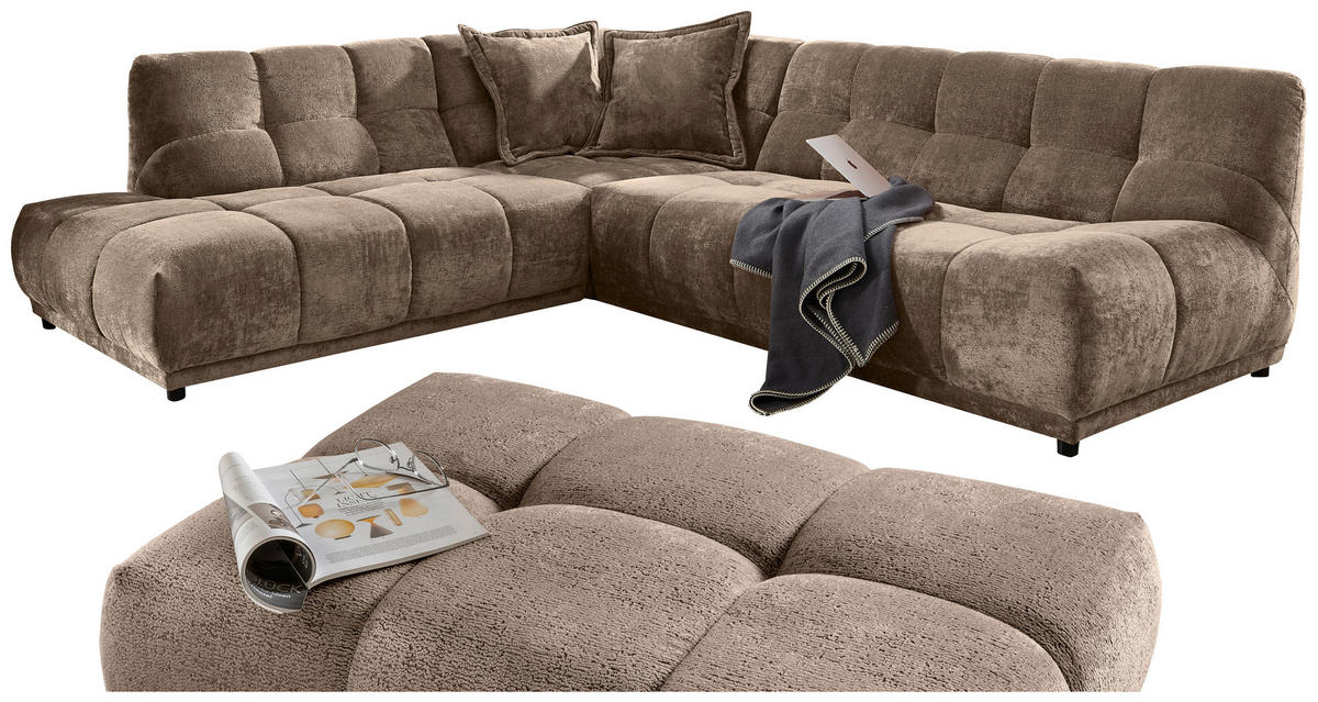 ECKSOFA Chenille Braun  - Schwarz/Braun, Modern, Kunststoff/Textil (250/284cm) - Livetastic