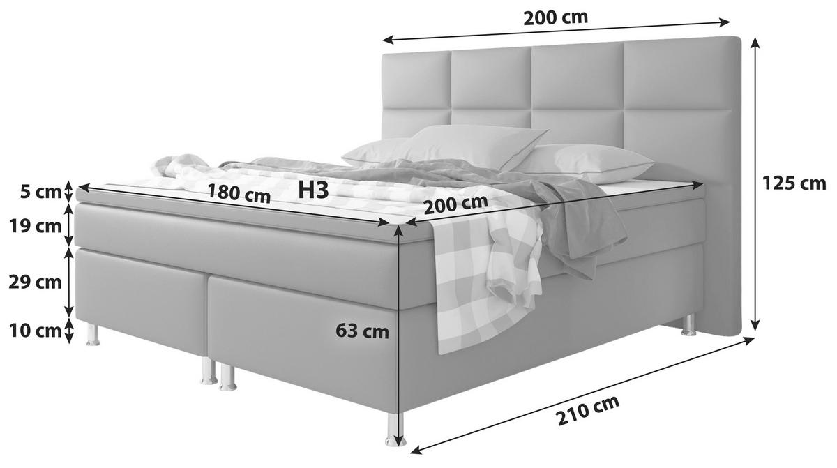 Boxspringbett mit Topper /  in Weiß  - Silberfarben/Weiß, KONVENTIONELL, Leder/Textil (200/125/210cm) - MID.YOU