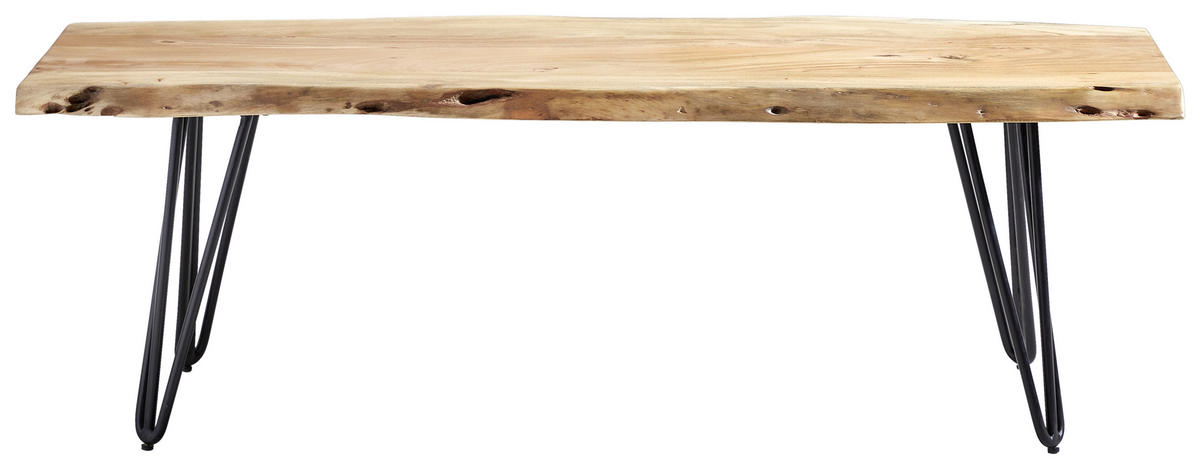 SITZBANK 140/46/35 cm Schwarz, Akaziefarben Akazie massiv  - Schwarz/Akaziefarben, Design, Holz/Metall (140/46/35cm) - Landscape