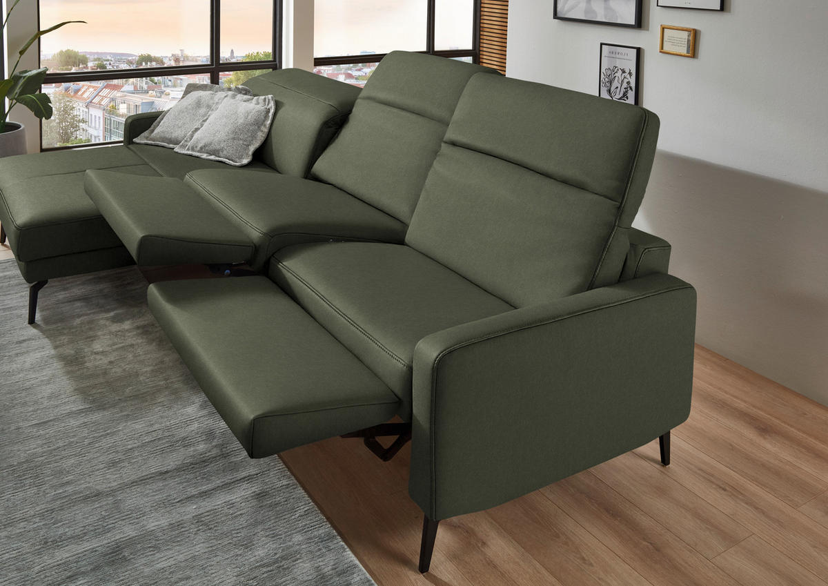 ECKSOFA  Echtleder Graugrün  - Schwarz/Graugrün, Design, Leder/Metall (179/323cm) - Dieter Knoll