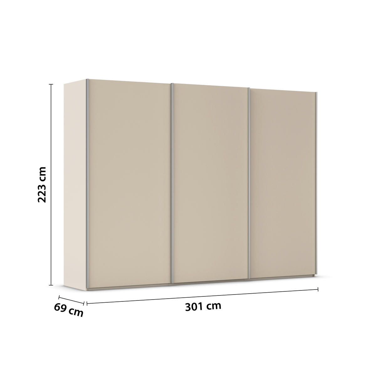 SCHWEBETÜRENSCHRANK 301/223/69 cm,  in Alufarben, Champagner, 3 Tür(en)  - Champagner/Alufarben, Basics, Holzwerkstoff/Metall (301/223/69cm) - Rauch Möbel