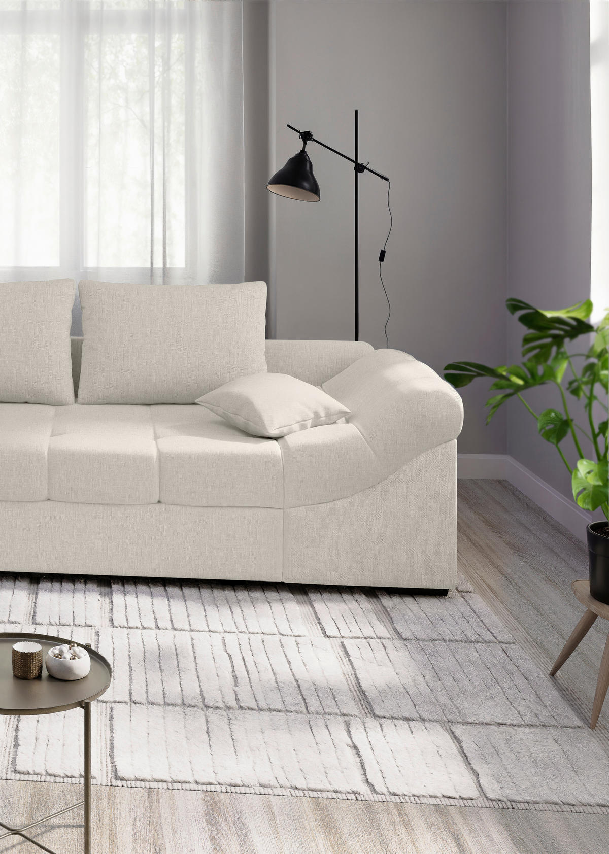 ECKSCHLAFSOFA in Weiss Textil   - Weiss/Schwarz, Modern, Holz/Textil (202/298cm) - MID.YOU