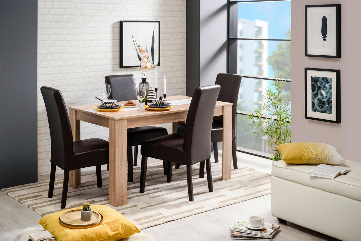 ÉTKEZŐASZTAL - Sonoma tölgy/fehér, Basics, faalapú anyag (135/75/80cm) - Carryhome