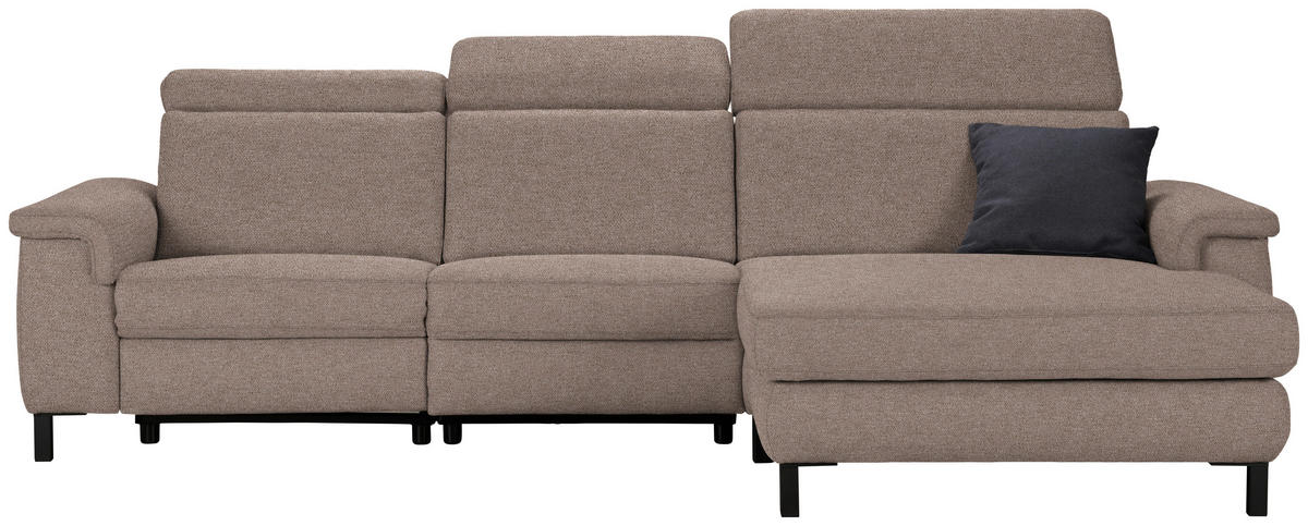ECKSOFA in Flachgewebe Taupe  - Taupe/Schwarz, Konventionell, Textil/Metall (304/182cm) - Pure Home Comfort