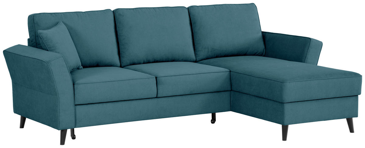 ECKSOFA in Velours Petrol  - Petrol/Schwarz, KONVENTIONELL, Holz/Textil (244/159cm) - Carryhome