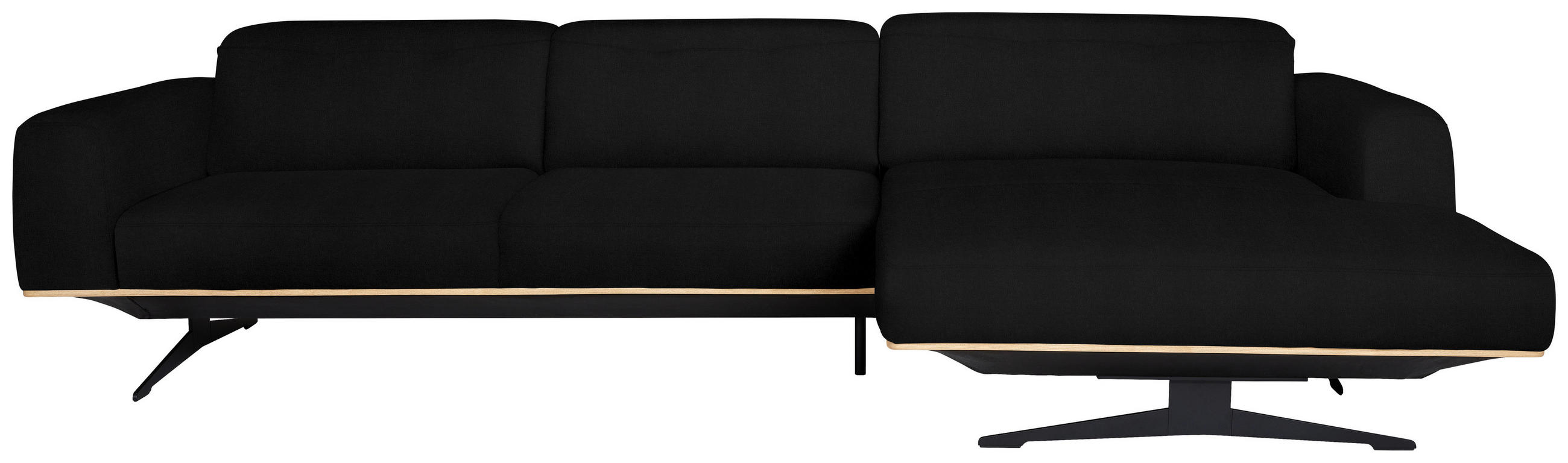 ECKSOFA in Echtleder Schwarz  305/163 cm  - Eichefarben/Schwarz, Design, Leder/Holz (305/163cm) - Novel