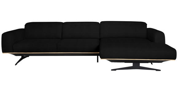 ECKSOFA in Echtleder Schwarz 305/163 cm - Eichefarben/Schwarz, Design, Leder/Holz (305/163cm) - Novel