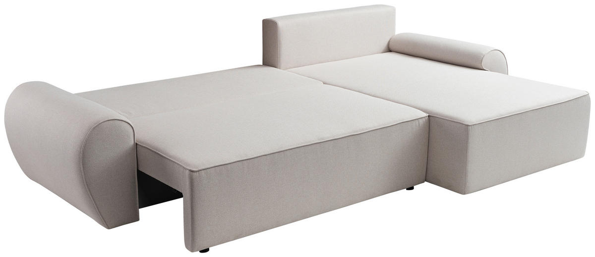 ECKSOFA Creme Flachgewebe  - Creme/Schwarz, KONVENTIONELL, Kunststoff/Textil (292/173cm) - Carryhome