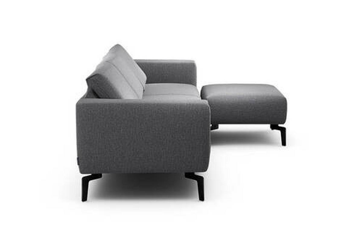 Dreisitzer inkl. Hocker in Chenille Anthrazit  - Anthrazit/Schwarz, Design, Textil/Metall (250/86/86-94cm) - SENSOO