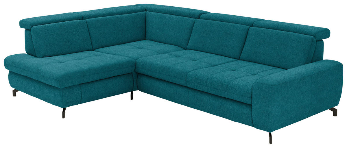 ECKSOFA in Chenille Petrol  220/310 cm  - Petrol/Schwarz, Design, Textil/Metall (220/310cm) - Beldomo Style