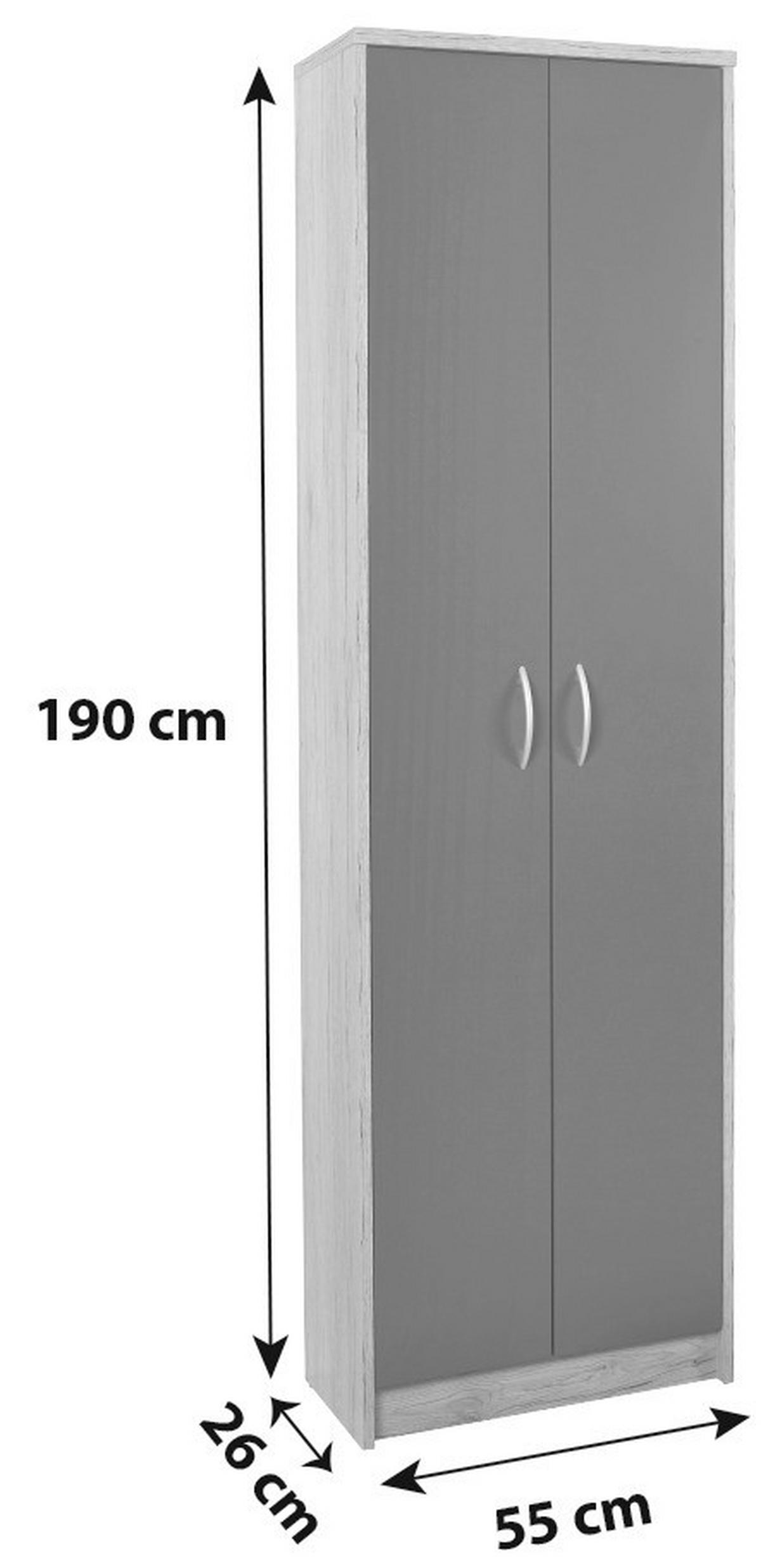 KLEIDERSCHRANK 55/190/26 cm,  in Braun, Eichefarben, 2-türig  - Eichefarben/Silberfarben, KONVENTIONELL, Holzwerkstoff/Kunststoff (55/190/26cm) - MID.YOU