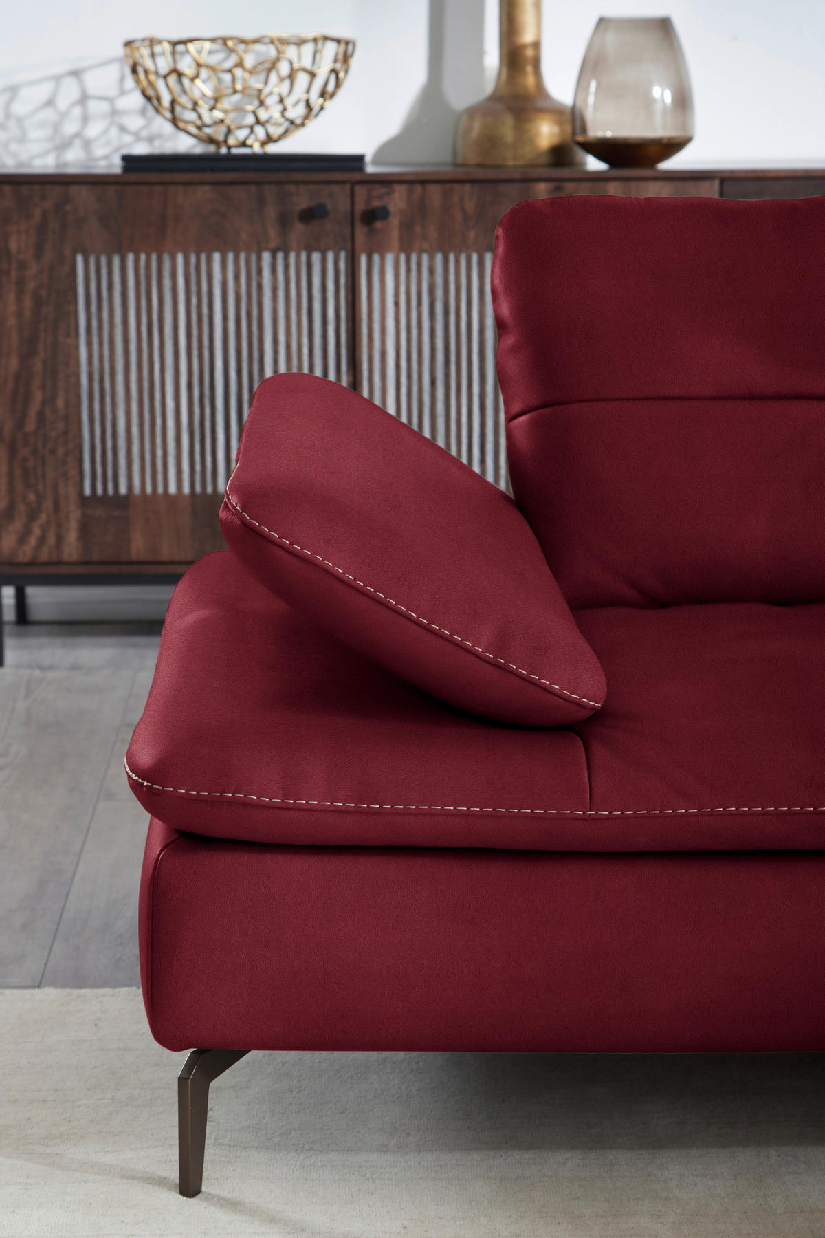 ECKSOFA in Echtleder Rot  - Beige/Rot, Design, Leder/Metall (298/298cm) - Chilliano