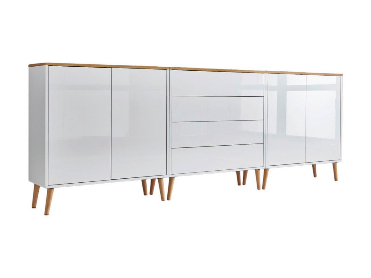 SIDEBOARD Mailand Set 5 + HF  in 237/86/33 cm  - Weiß Hochglanz/Eiche Artisan, MODERN, Holz/Holzwerkstoff (237/86/33cm) - MID.YOU