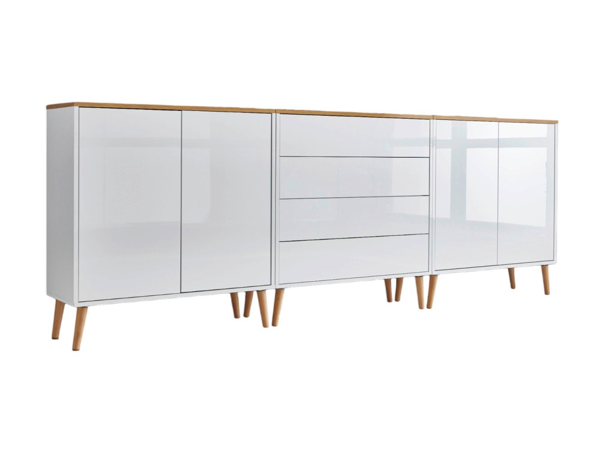Mid.you Sideboard Mailand Set 5 + HF Weiß, Eiche Artisan, Weiß Hochglanz 237x86x33 cm