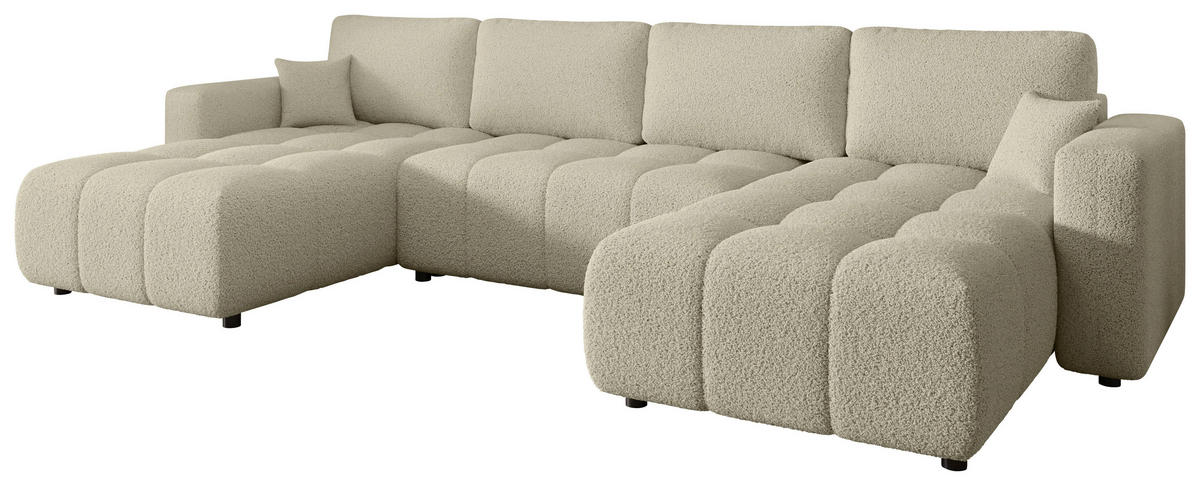 WOHNLANDSCHAFT Beige Bouclé  - Beige/Schwarz, MODERN, Kunststoff/Textil (190/380/190cm) - Carryhome