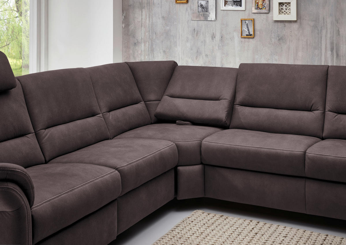 WOHNLANDSCHAFT in Mikrofaser Graubraun  - Graubraun/Alufarben, KONVENTIONELL, Textil/Metall (262/335/173cm) - Beldomo System