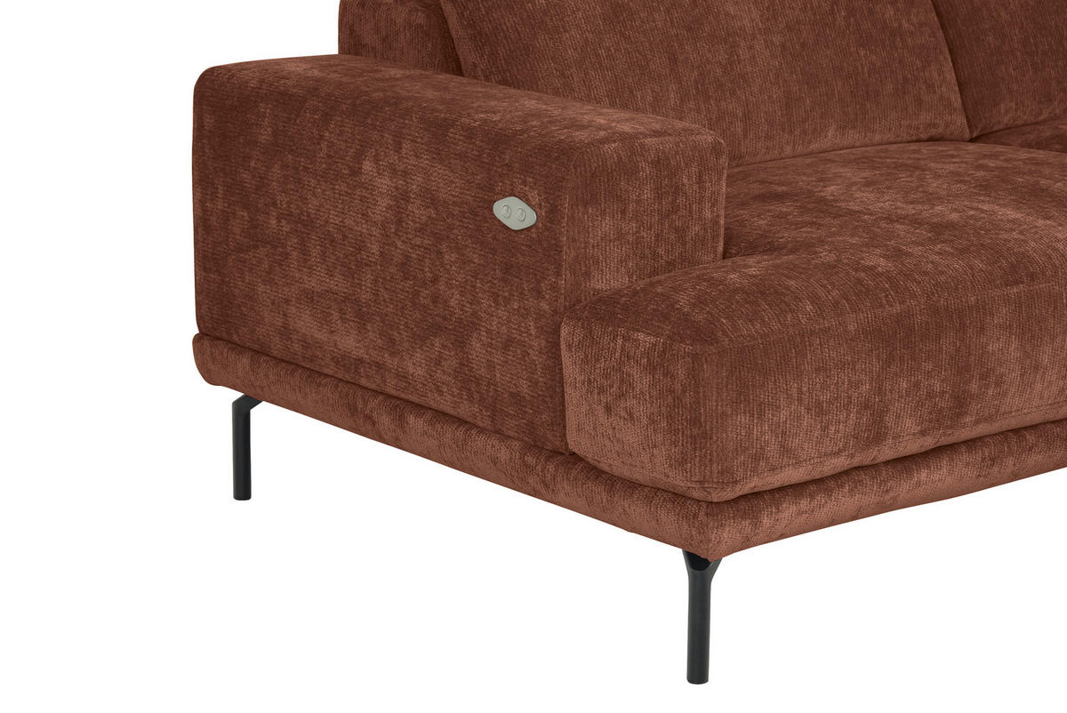 ECKSOFA Rotbraun Chenille Kopfteilverstellung, Sitztiefenverstellung  - Rotbraun/Schwarz, Design, Textil/Metall (307/243cm) - Xora