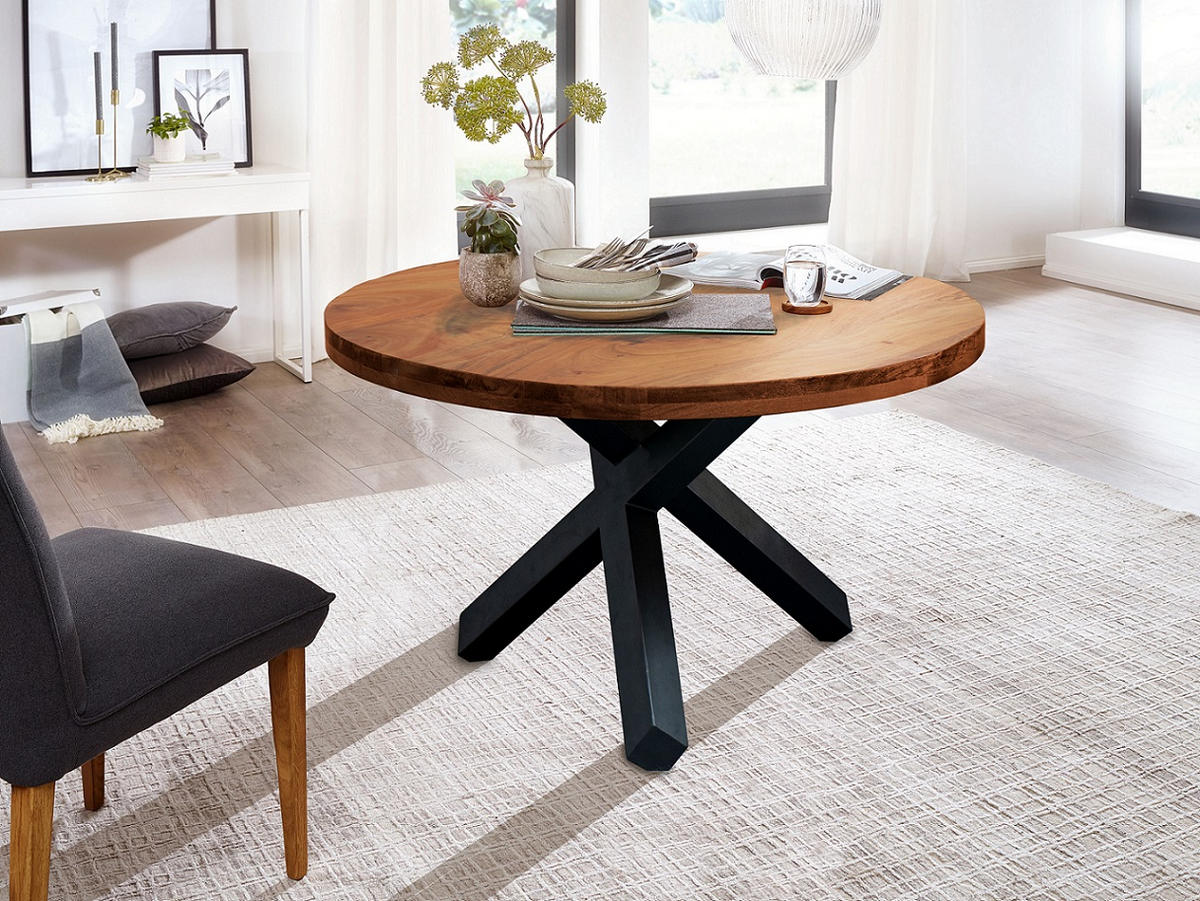 ESSTISCH in Holz, Metall 130/130/75,5 cm  - Schwarz/Akaziefarben, LIFESTYLE, Holz/Metall (130/130/75,5cm) - Livetastic