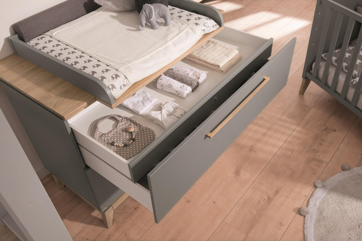 KOMODA ZA PREVIJANJE  Sten  - siva/boje hrasta, Design, drvni materijal/drvo (123,3/92,1/57,2cm) - Paidi