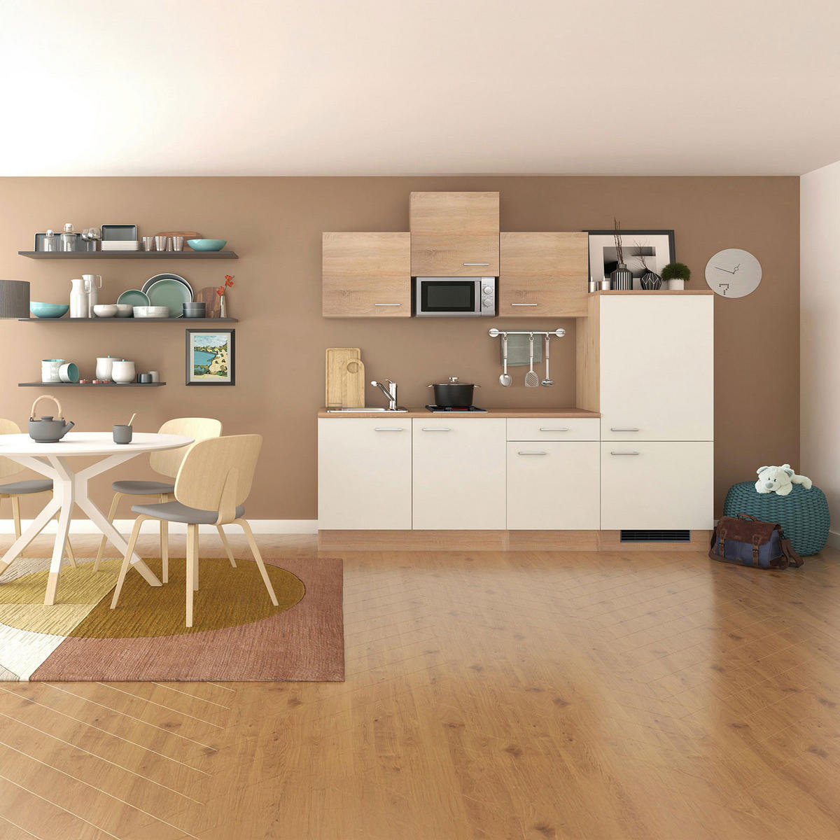 KÜCHENUNTERSCHRANK 100/85/57 cm  in Weiß, Sonoma Eiche  - Alufarben/Weiß, KONVENTIONELL, Holzwerkstoff/Kunststoff (100/85/57cm) - FlexWell