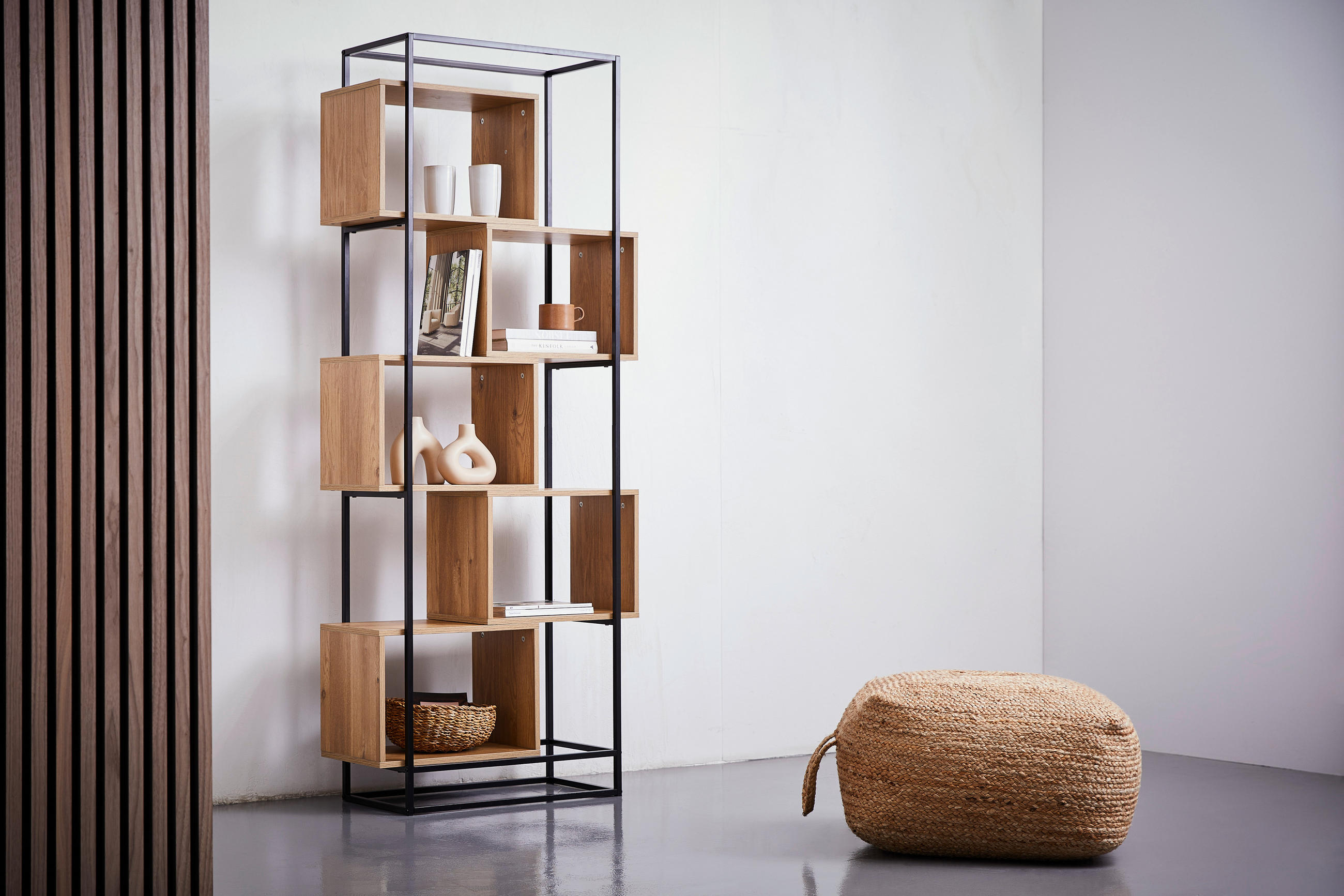 REGAL  80/194/33,2 cm Braun, Naturfarben, Schwarz  - Schwarz/Braun, Design, Holzwerkstoff/Metall (80/194/33,2cm) - Xora