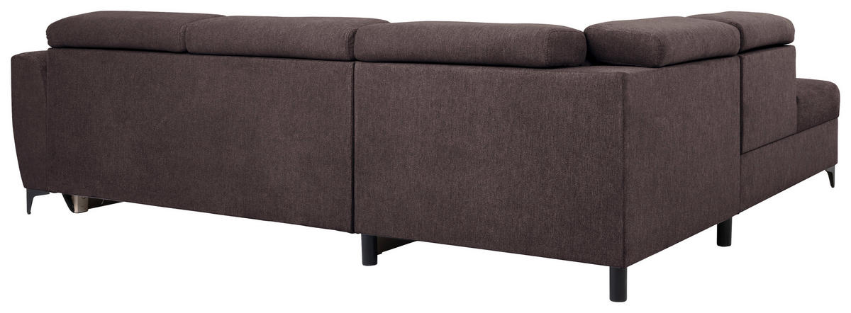 ECKSOFA in Velours Dunkelbraun  - Dunkelbraun/Schwarz, Konventionell, Textil/Metall (217/255cm) - MID.YOU