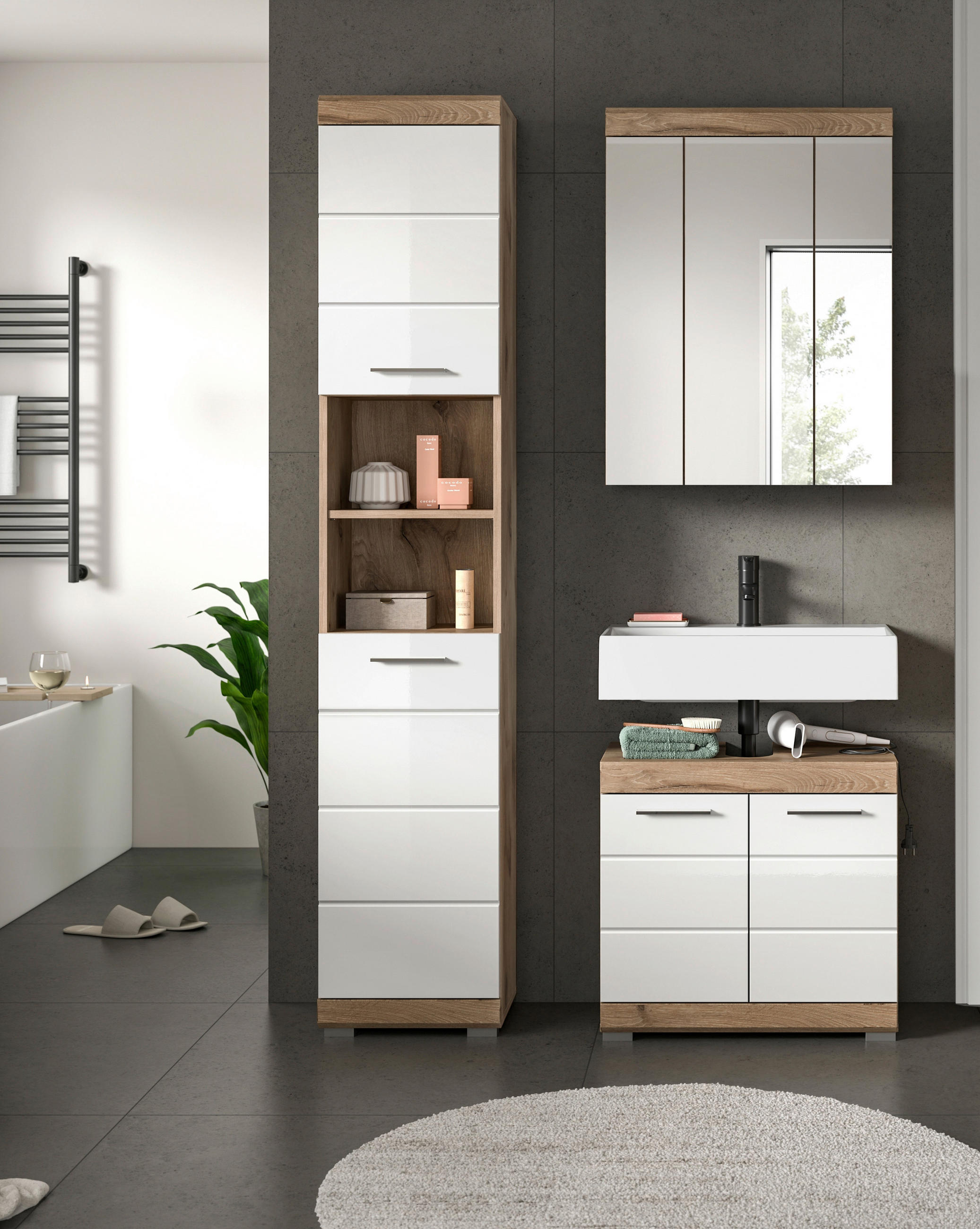 MID.YOU KOUPELNA barvy dubu, vysoce lesklá bílá