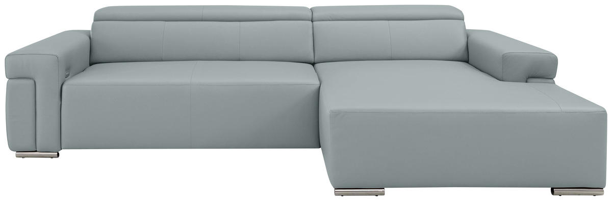 Ecksofa inkl. Funktion DUA Hellgrau Echtleder  - Chromfarben/Hellgrau, Design, Leder/Metall (293/170cm) - Novel